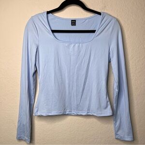 SHEIN Long-Sleeve Polyester/Elastane M Light Blue Square Neck Crop Top Casual